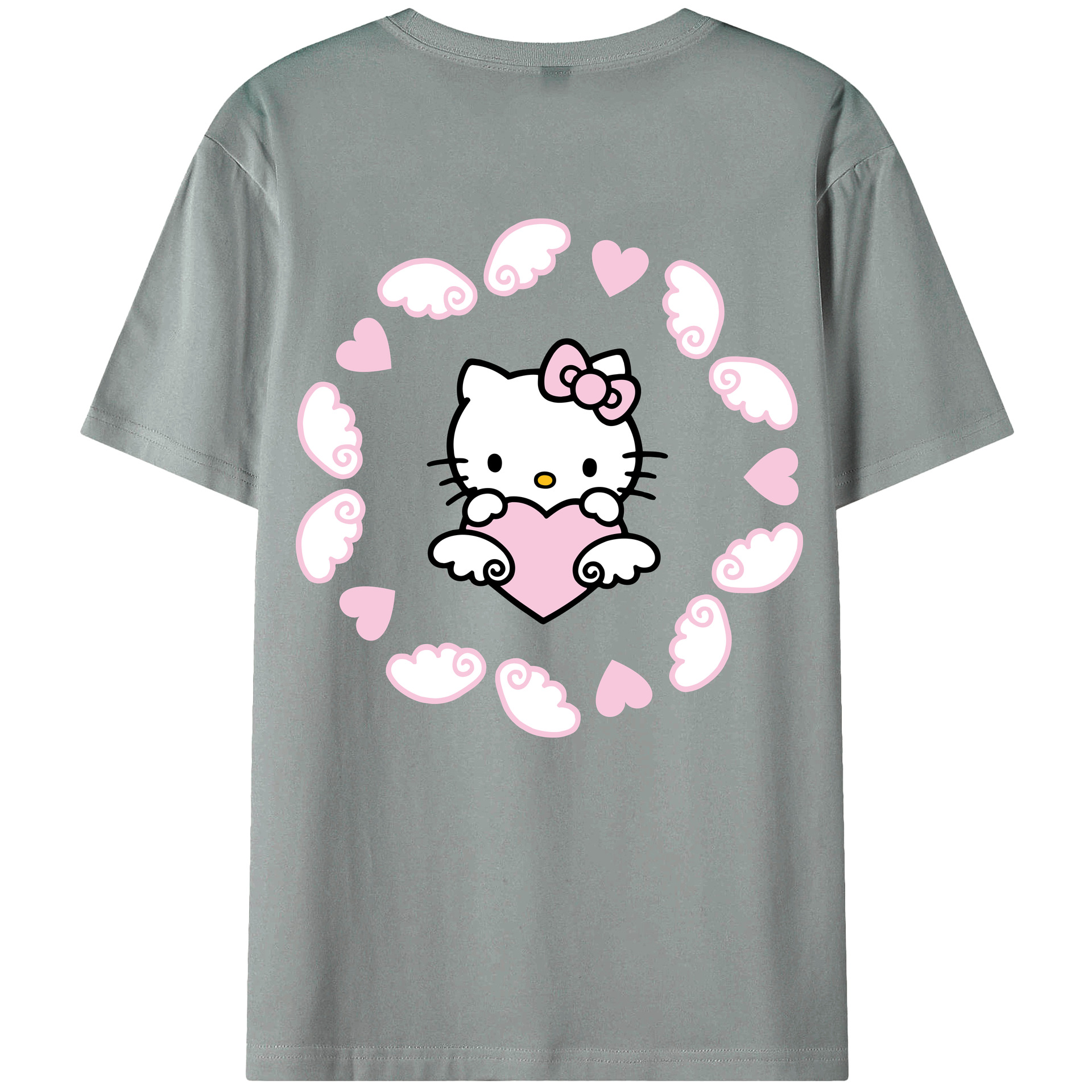 （画像用） Hello Kitty ハローキティ 綿100％ メンズ半袖Tシャツ（バックプリント） 通気性